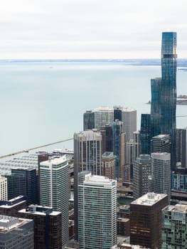 Chicago, Illinois, USA-november 7, 2023-A breathtaking winter panorama of downtown Chicago as seen from the 360 Observation Deck.