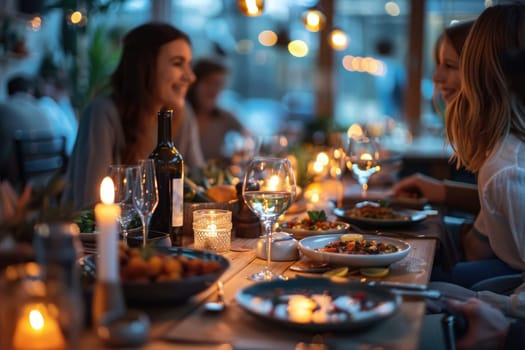 family dinner, table setting, unrecognizable people. ai generated