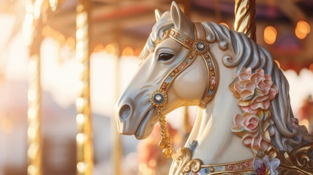 carousel horse in amusement park carnival, ai