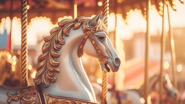 carousel horse in amusement park carnival, ai