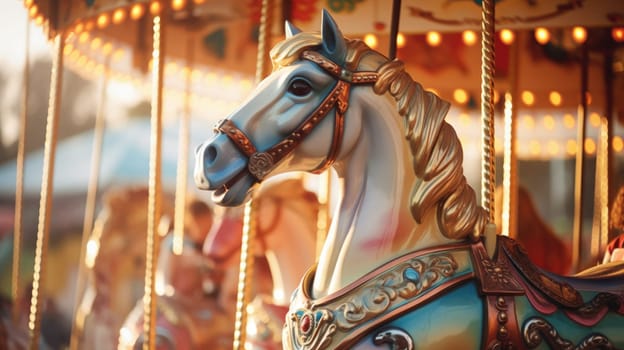 carousel horse in amusement park carnival, ai