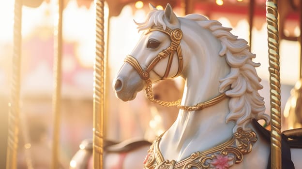 carousel horse in amusement park carnival, ai