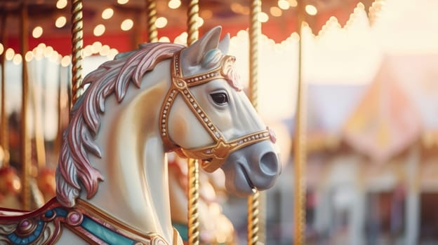 carousel horse in amusement park carnival, ai