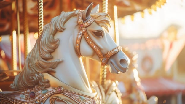 carousel horse in amusement park carnival, ai