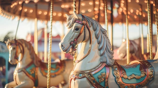 carousel horse in amusement park carnival, ai