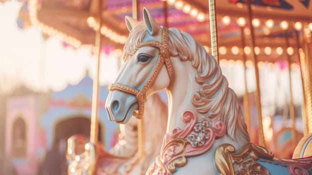 carousel horse in amusement park carnival, ai