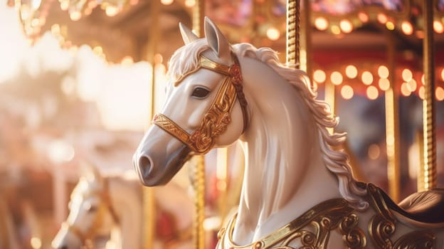 carousel horse in amusement park carnival, ai