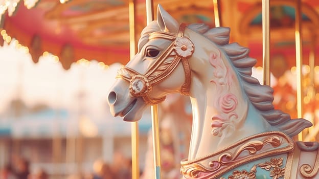 carousel horse in amusement park carnival, ai