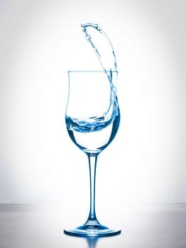 water splashing from wineglass on white background