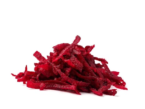 Grated beetroot isolated on white with clipping path. Heap of shredded beet root salad isolated on white background.