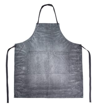 Dark gray jeans apron on white background. Clean gray denim apron isolated on white with clipping path.