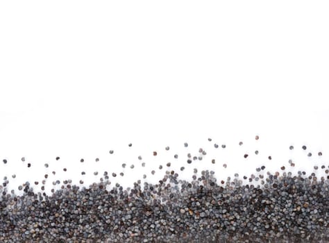 poppy seeds background with copy space. Isolated one edge. Top view or flat lay.