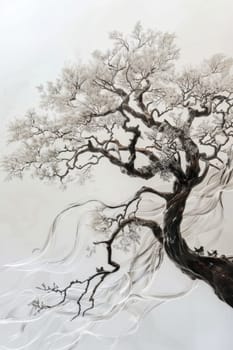 A stylized tree drawn in black pencil on a white background.