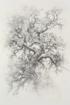 A stylized tree drawn in black pencil on a white background.