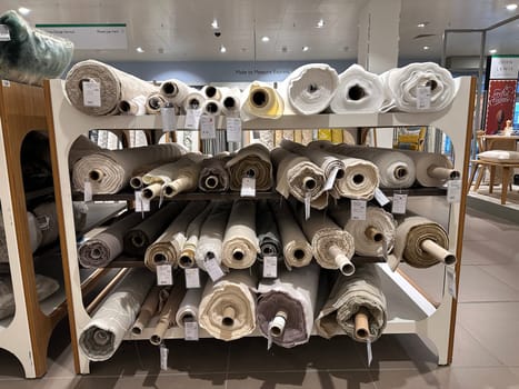 Variety of textiles and fabrics sold at home goods store