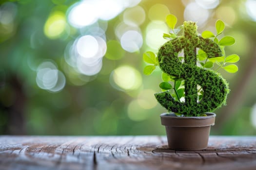 A small plant in a pot with leaves arranged to form a dollar sign.