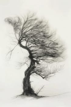 A stylized tree drawn in black pencil on a white background.