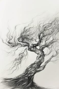 A stylized tree drawn in black pencil on a white background.