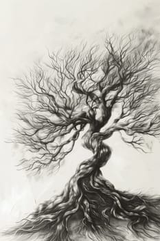 A stylized tree drawn in black pencil on a white background.