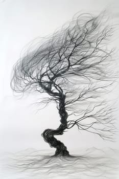 A stylized tree drawn in black pencil on a white background.