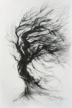 A stylized tree drawn in black pencil on a white background.