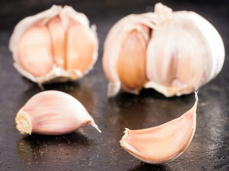 fresh organic garlic on black background. Close up