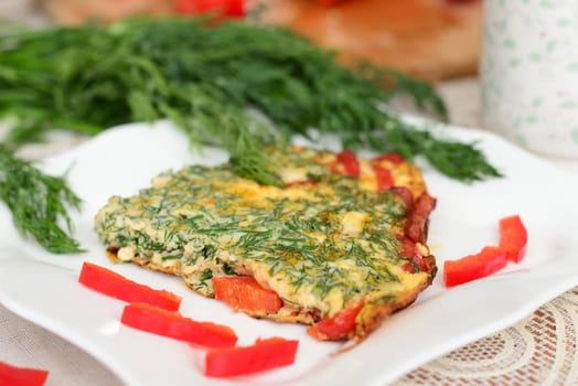 Omelette with sweet pepper and dill