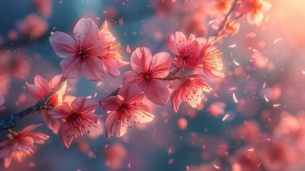 Cherry Blossoms Fluttering in a Gentle Spring Breeze, Petals blur into air, the fleeting beauty of bloom.