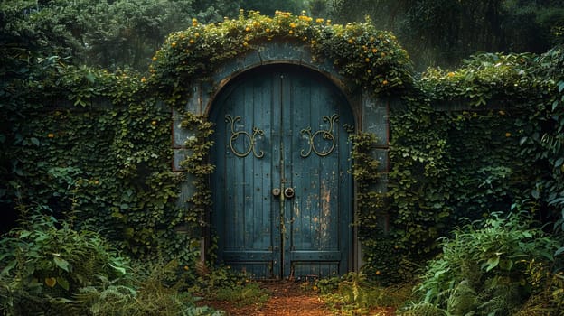 Weathered Garden Gate Opening to a Secret Garden, The gate blurs with the green, an invitation to a secluded paradise.