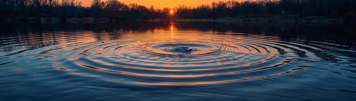 Ripples Across a Quiet Pond at Twilight, Circles blurring on the water's surface, the serenity of nature's gentle touch.