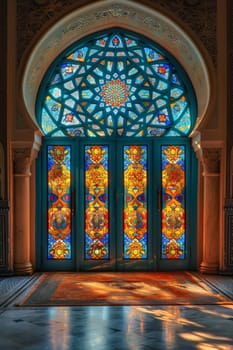 the Arab mosque. Stained glass window. Eid al-adha. The Feast of Sacrifice.