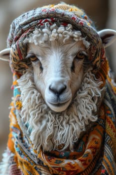 Portrait of a sheep. Eid al-Adha Mubarak holiday, a holiday that is celebrated after the culmination of the annual Hajj. The feast of sacrifice.