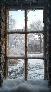Frosted Windowpane Obscuring a Wintry Morning, The frost blurs with light, the chill of winter painting its own masterpiece.