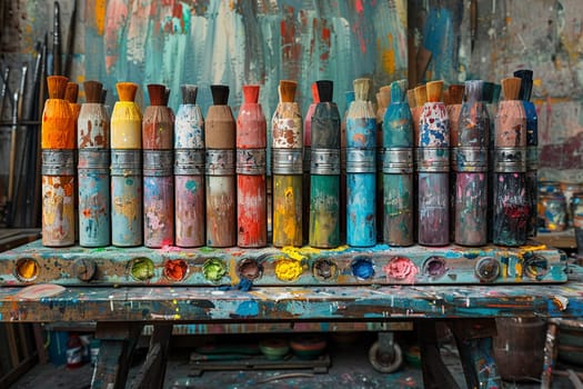 Soft Pastels Adorning an Artist's Workbench, The colors blur with potential, each stroke a whisper of the masterpiece to come.