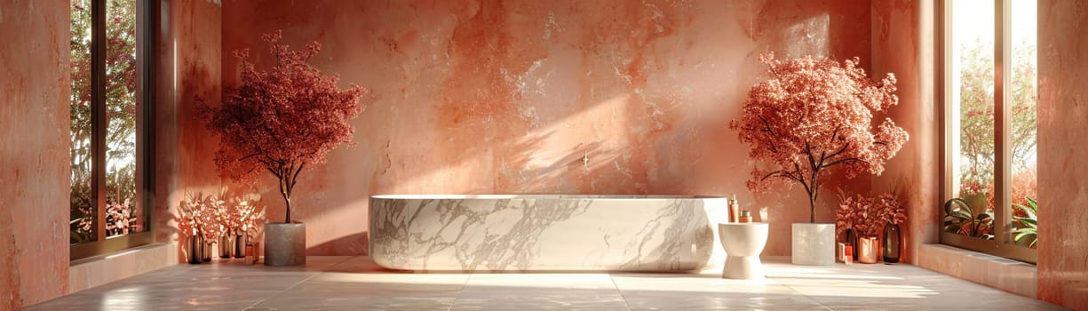 Elegant Marble Podium Against a Chic Pastel Backdrop, The soft hues of the background accentuate the sophisticated platform for luxury cosmetics.