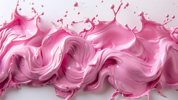 Swirling pink paint creates intricate patterns on a pristine white surface, captivating the eye with its delicate beauty.