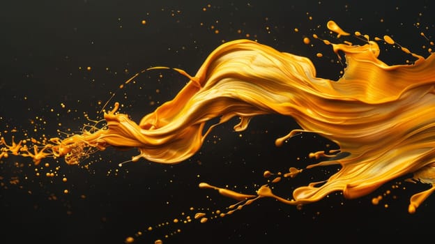 A vibrant yellow liquid dances and splashes against a pitch-black background, creating a mesmerizing contrast of colors.