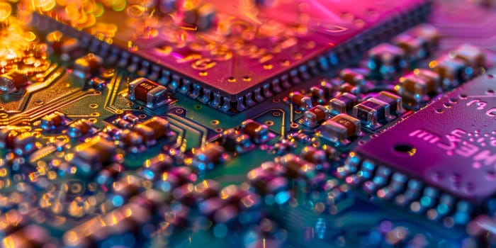 A close-up view of a processor chip, with intricate patterns of microcircuits interconnecting like puzzle pieces in a complex and fascinating display.