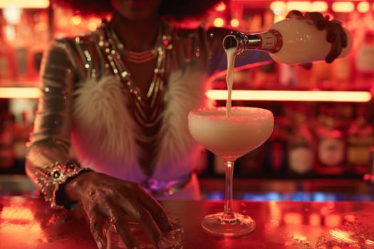A woman gracefully pours a drink into a crystal glass, creating a captivating moment of sophistication and luxury.
