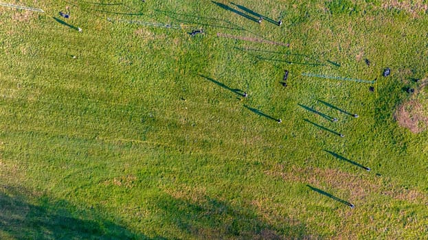 An Aerial View of Amish Playing Volley ball, during a Wedding on a Sunny Day