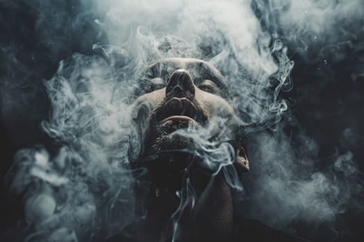 A man in the pressure is a bit high with smoke effect, Abstract man with smoke, Generative AI.