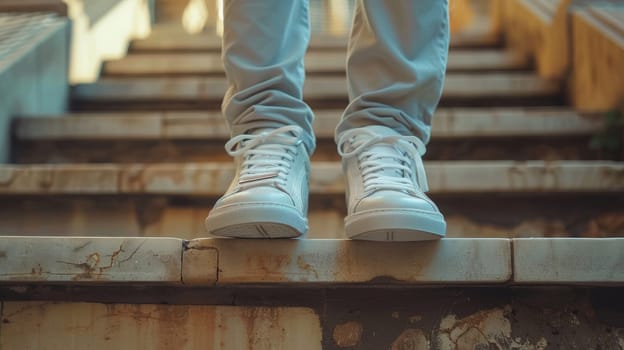 Low section of man sitting on stepping on the stair, Generative AI.