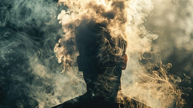 A man in the pressure is a bit high with smoke effect, Abstract man in smoke, Generative AI.