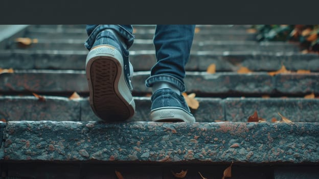 Low section of man sitting on stepping on the stair, Generative AI.