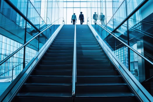 Rear view of business person climbing stairs, Ambitions concept with business person, Generative AI.