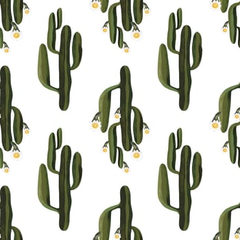 Blooming saguaro cactus. Seamless watercolor pattern for wrapping paper, wallpaper and textiles