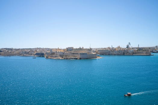Valletta, Malta, April 03, 2024. Panoramic view of the grand harbor from Barrakka Upper Gardens
in the city center