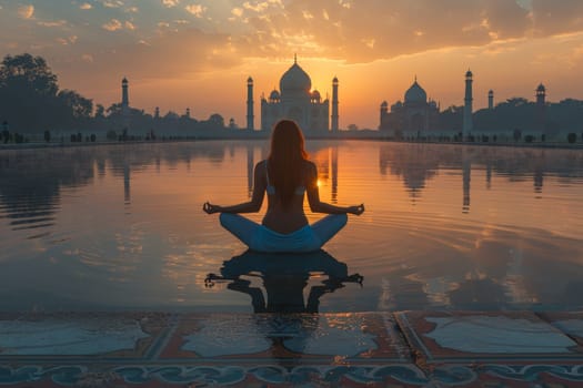 A group of young girls practicing yoga perform Padmasana exercises, lotus position,