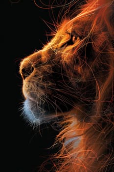 portrait of a lion's head on a black background. The illustration.