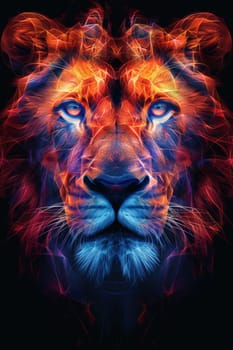 portrait of a lion's head on a black background. The illustration.